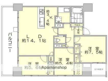 ゼクシオン博多(3LDK/10階)の間取り写真