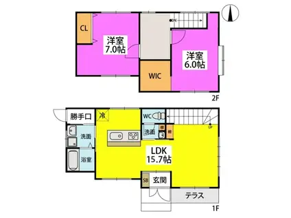 福岡市七隈線 次郎丸駅 徒歩4分 2階建 築32年(2LDK)の間取り写真