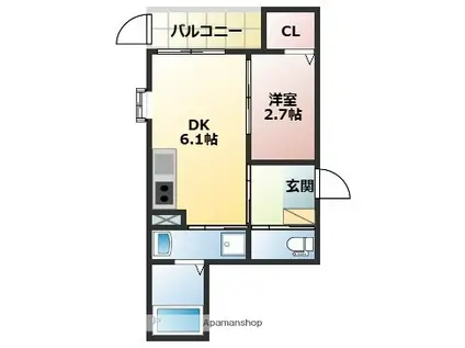 ソラナ博多(1DK/2階)の間取り写真