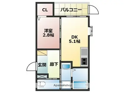 ソラナ博多(1DK/2階)の間取り写真