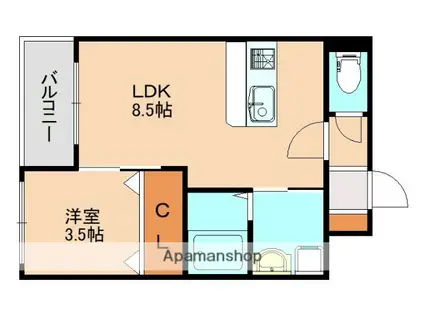 ハーヴェスト東那珂(1LDK/3階)の間取り写真