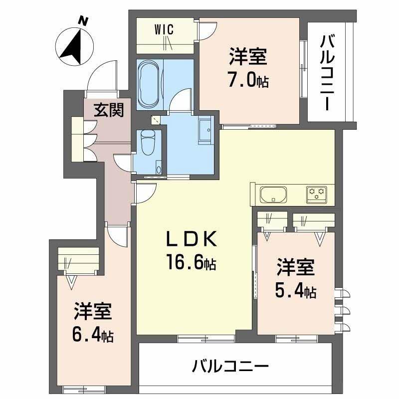 プレミアス大濠西(3LDK/2階)の間取り写真