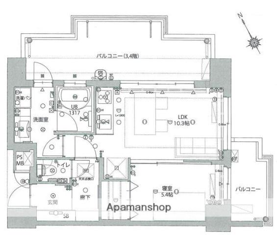 アメックス西公園桜別荘(1LDK/4階)の間取り写真