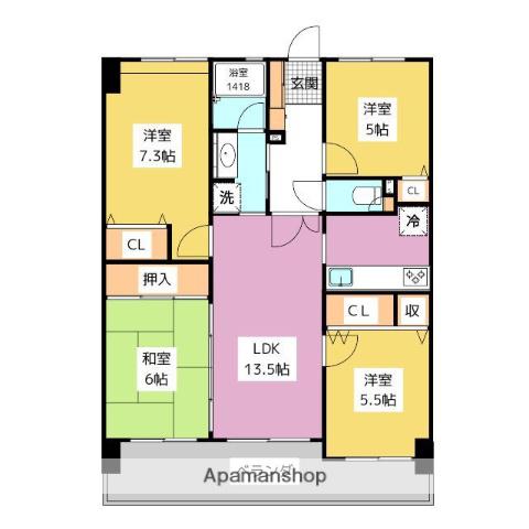 アンピール長住Ⅱ(4LDK/5階)の間取り写真
