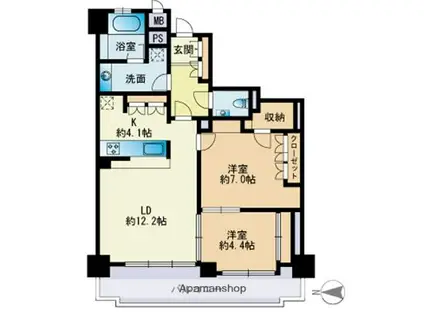 アーティックス大濠(2LDK/2階)の間取り写真