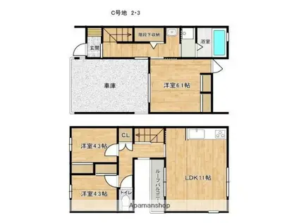 福岡市七隈線 野芥駅 徒歩10分 2階建 築9年(3LDK)の間取り写真