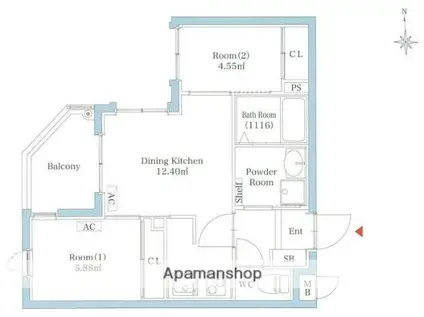 リアンレガーロ姪浜ステーション(2DK/4階)の間取り写真