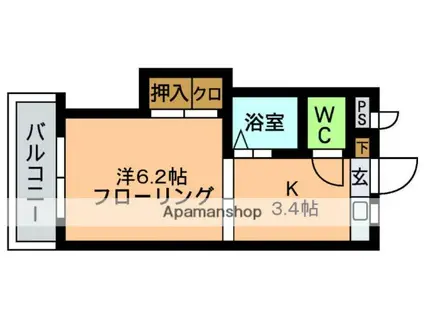 シャインビル大原(1K/1階)の間取り写真