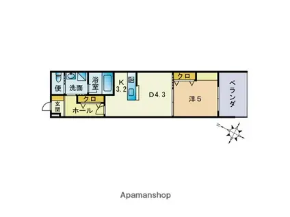 クローブ天神(1DK/2階)の間取り写真