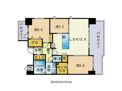アクシオン博多リヴァージュ(3LDK/13階)の間取り写真