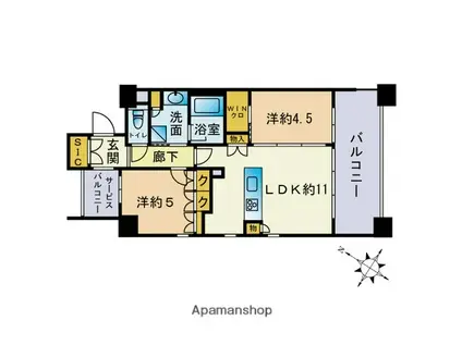 クリオラベルヴィ西新グランクラス(2LDK/7階)の間取り写真