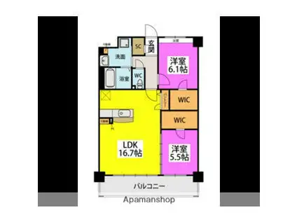 ビオネ美野島(2LDK/8階)の間取り写真