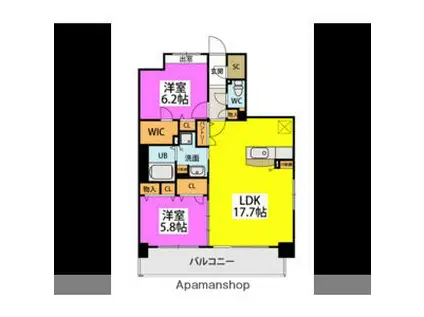 ビオネ美野島(2LDK/9階)の間取り写真