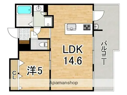 デュ・レジア平尾テラス(1LDK/14階)の間取り写真