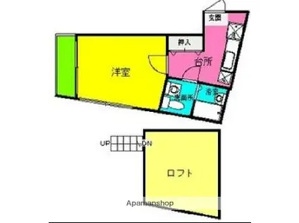 福岡市空港線 室見駅 徒歩5分 2階建 築18年(1K/2階)の間取り写真