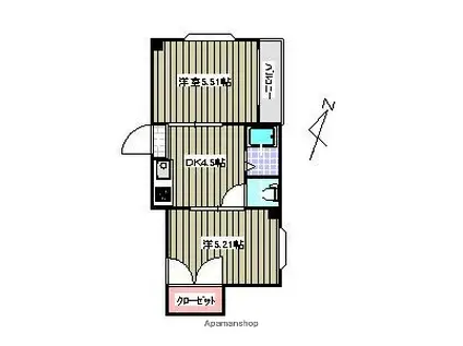 西新エリーナハイツ(2DK/1階)の間取り写真