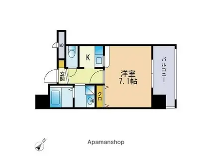 ビバーチェ南天神(1K/7階)の間取り写真