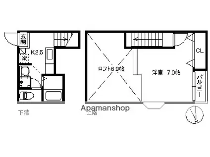 トロープ姪浜(1K/2階)の間取り写真