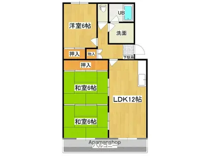 リバーコート大産(3LDK/2階)の間取り写真