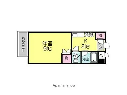 ユースビラ片江(1K/4階)の間取り写真