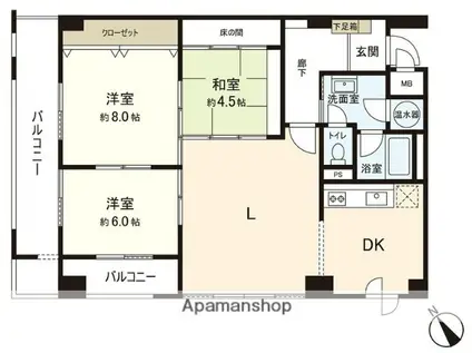 クラウンマンション高宮(3LDK/10階)の間取り写真
