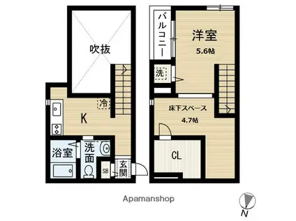 Kコーポ伊都(1K/2階)の間取り写真