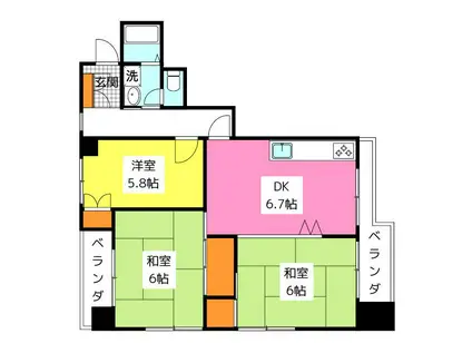 ロマネスク野間(3DK/3階)の間取り写真