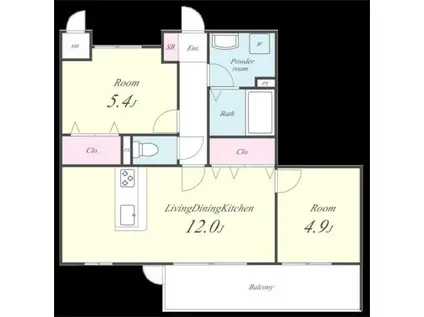 サンライズ百道(2LDK/1階)の間取り写真