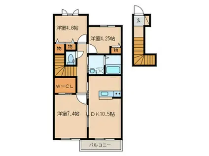 メゾン上方B棟(3LDK/2階)の間取り写真