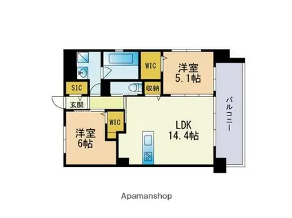 ヴァンヴェール大濠(2LDK/5階)の間取り写真