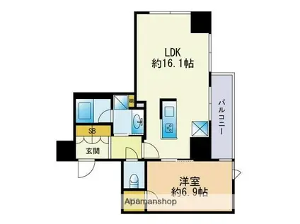 ロイヤルパークス大名(1LDK/13階)の間取り写真