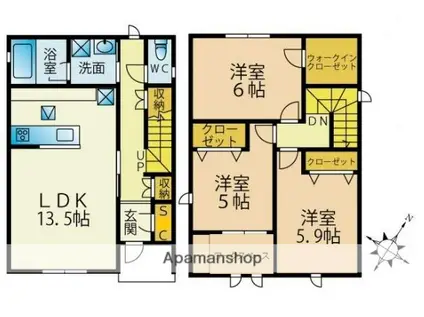 福岡市七隈線 次郎丸駅 徒歩15分 2階建 築4年(3LDK)の間取り写真