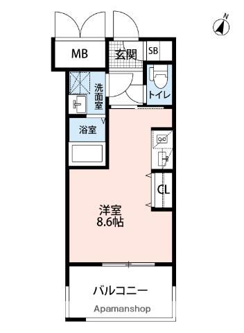 アルファシオリエンソ(1K/4階)の間取り写真