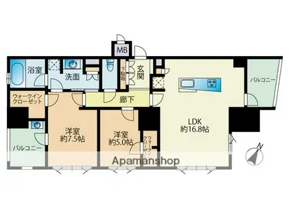 プレミスト赤坂けやき通(2LDK/5階)の間取り写真