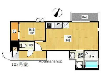 GRANDTIC PARK SIDE大橋(1LDK/1階)の間取り写真