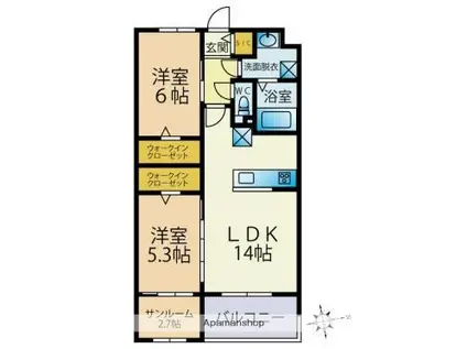 ビーコンヒル石丸(2SLDK/3階)の間取り写真