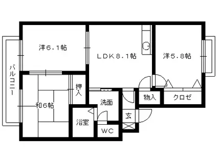 フォブール次郎丸(3DK/1階)の間取り写真