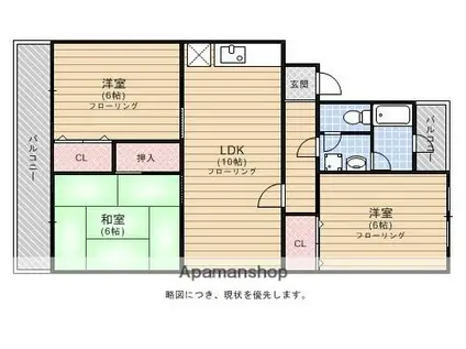 古天神ハイツ(3LDK/5階)の間取り写真