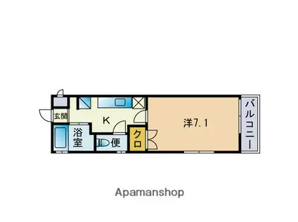 ウェルス六本松(1K/2階)の間取り写真