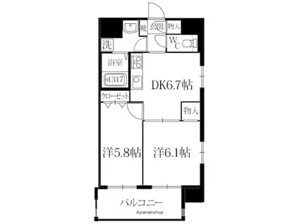 POND MUN・HAKATA(2DK/7階)の間取り写真