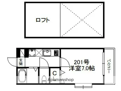 フローリスコート(1K/2階)の間取り写真