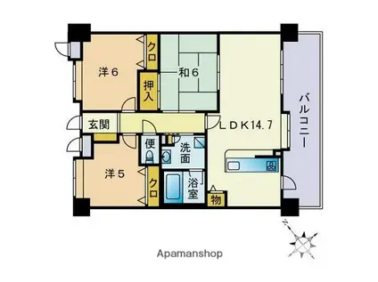 ライオンズマンション薬院浄水通(3LDK/4階)の間取り写真