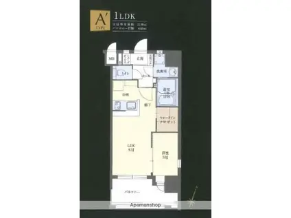 コモテリア渡辺通(1LDK/12階)の間取り写真