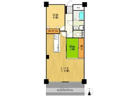 シャンボール大名A棟(2LDK/3階)の間取り写真