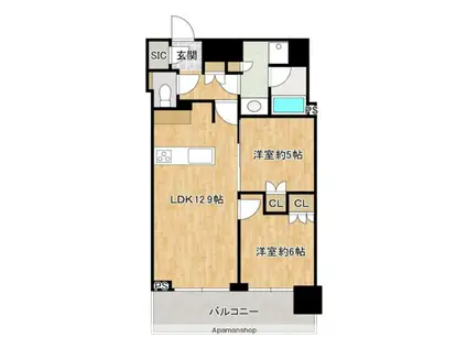 BRILLIATOWER西新(2LDK/16階)の間取り写真