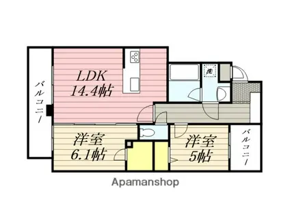 弥生なつめビル(2LDK/5階)の間取り写真