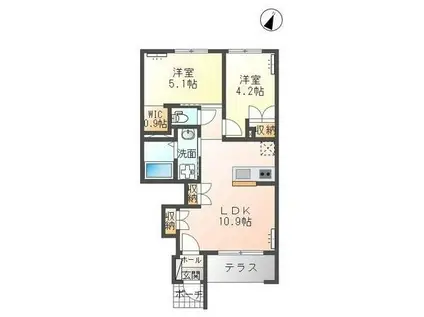 グランウッド2(2LDK/1階)の間取り写真