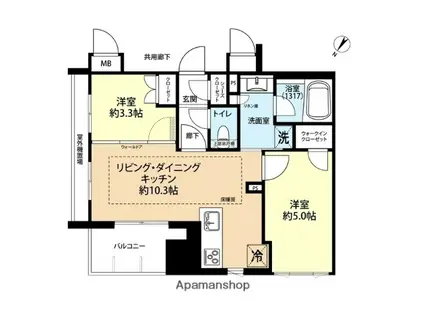 ブラントン薬院(2LDK/14階)の間取り写真