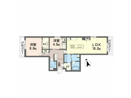 プレミアス城西(2LDK/3階)の間取り写真