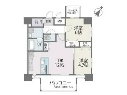 MODERN PALAZZO 博多デュオグランデウエスト(2LDK/9階)の間取り写真